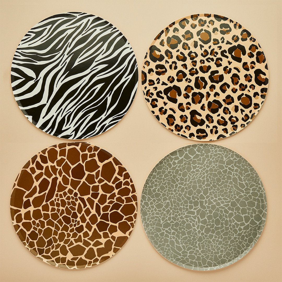 Animal Print Plates in 4 Animal Print Designs for Safari Parties