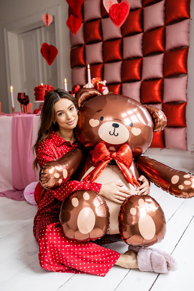 Giant Bear With A red Bow Balloon