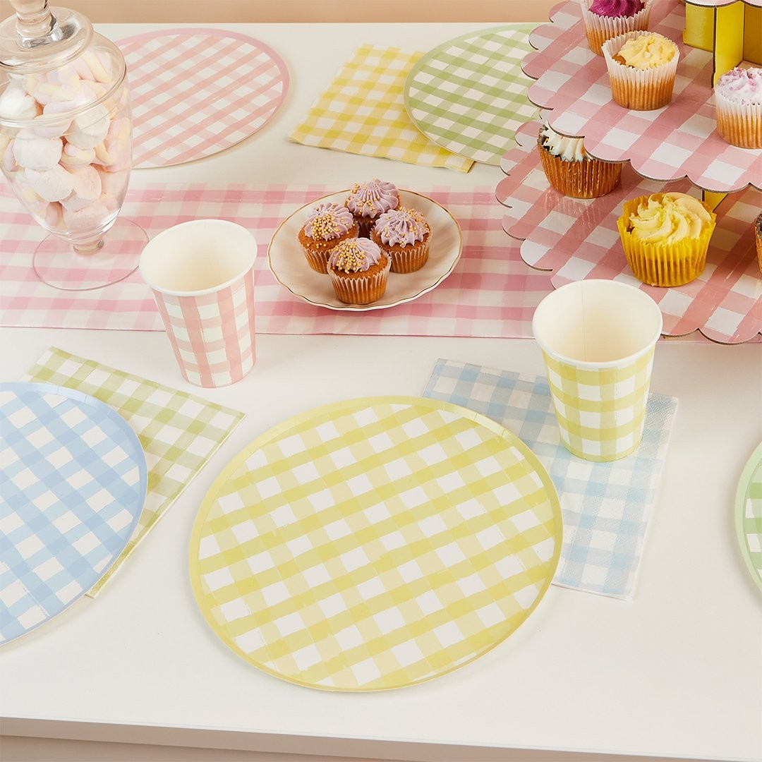 Gingham Paper Napkins in Pastel Colours - Pink, Green, Blue, Yellow