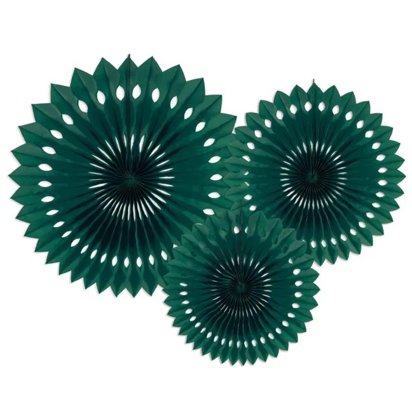 Beautiful Green Paper Fan Rosettes pack of 3