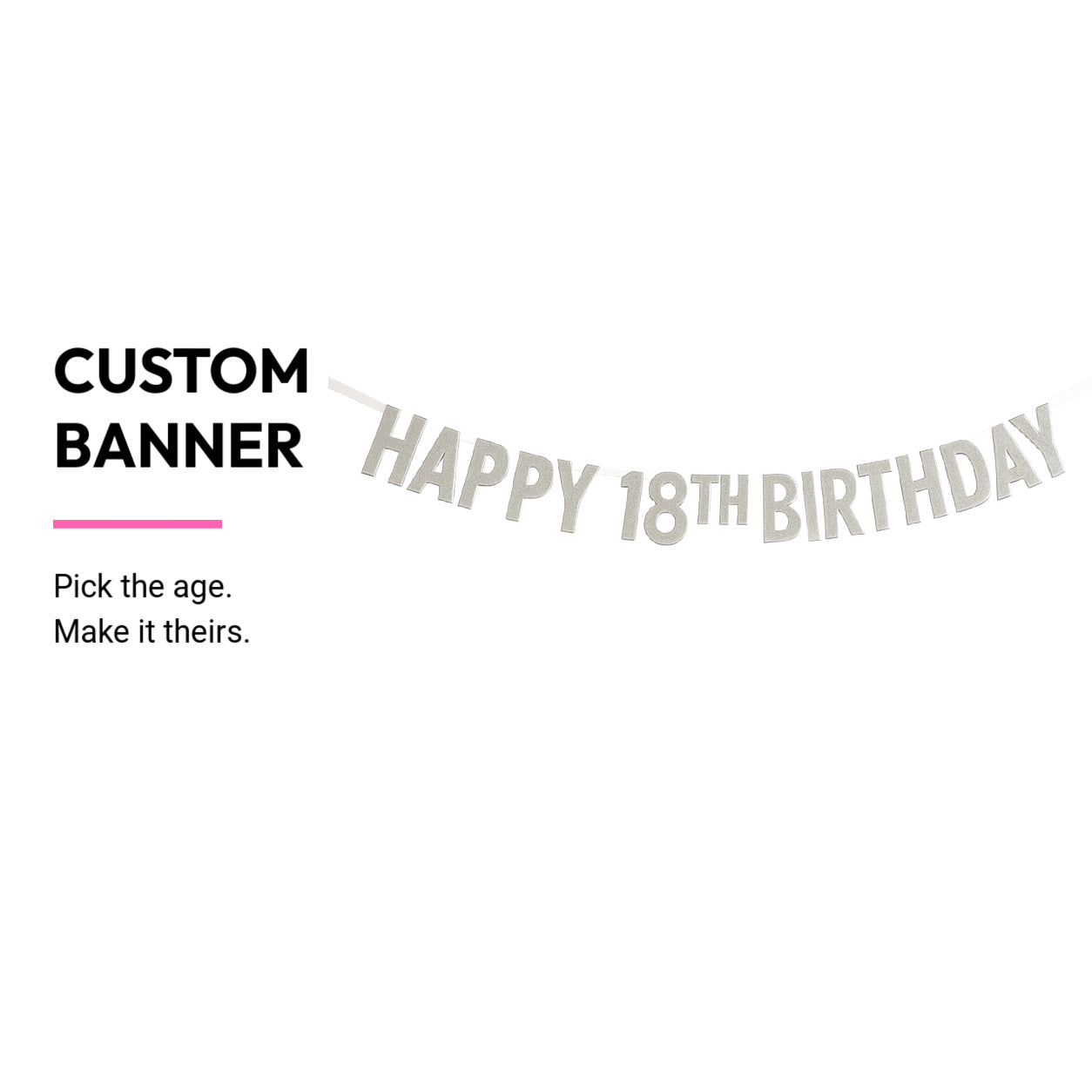Custom birthday banner template with 'Happy 18th Birthday' text on a white background