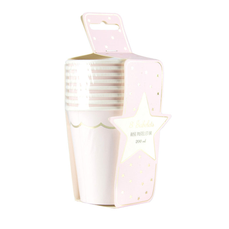 Pale Pink Gold Scalloped Cups (8 Pack)