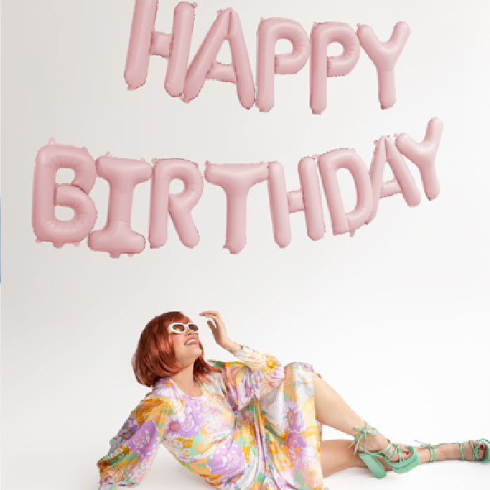 Happy Birthday Balloon Bunting - Pastel Pink Balloon Letters