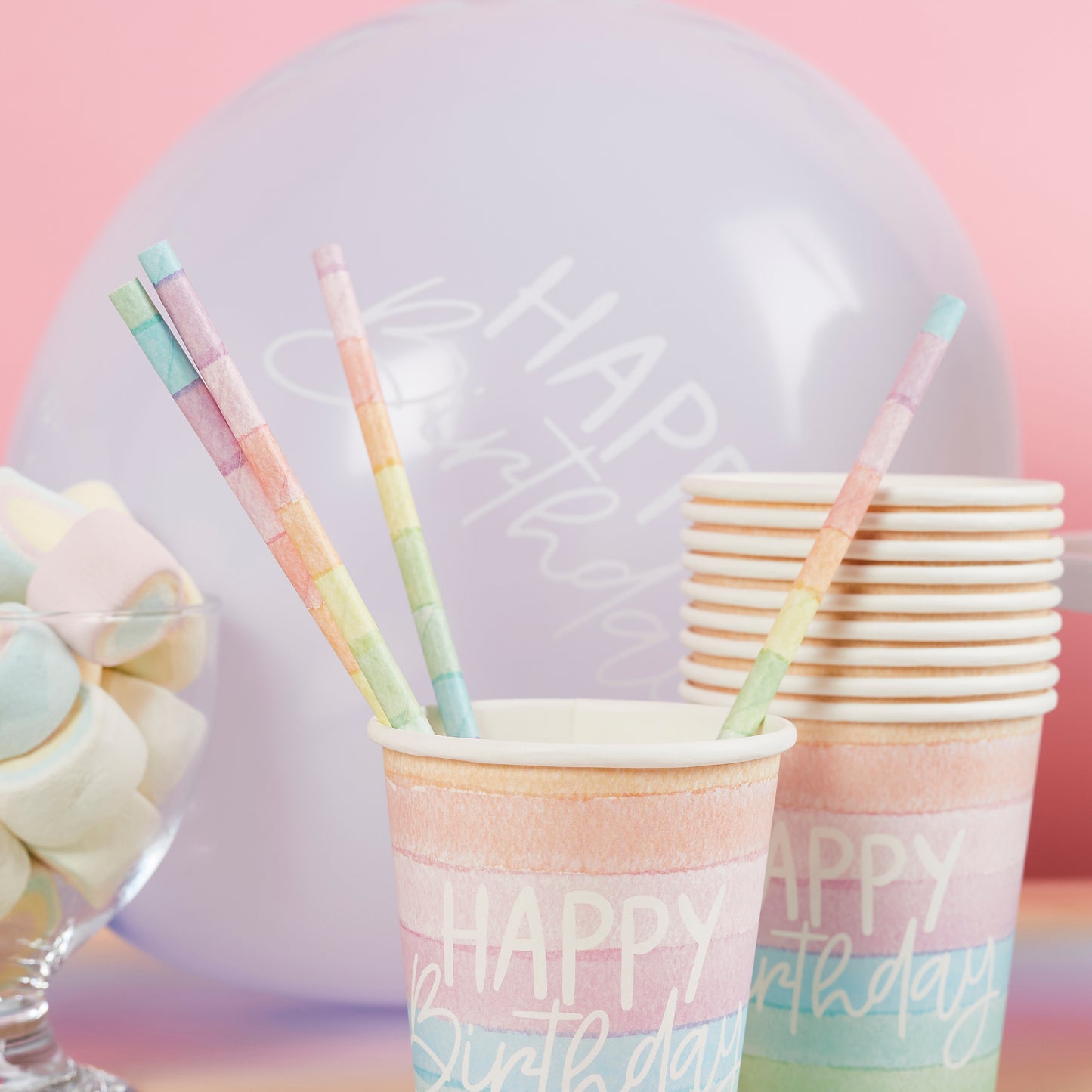 Pastel Rainbow Paper Straws (16 Pack)