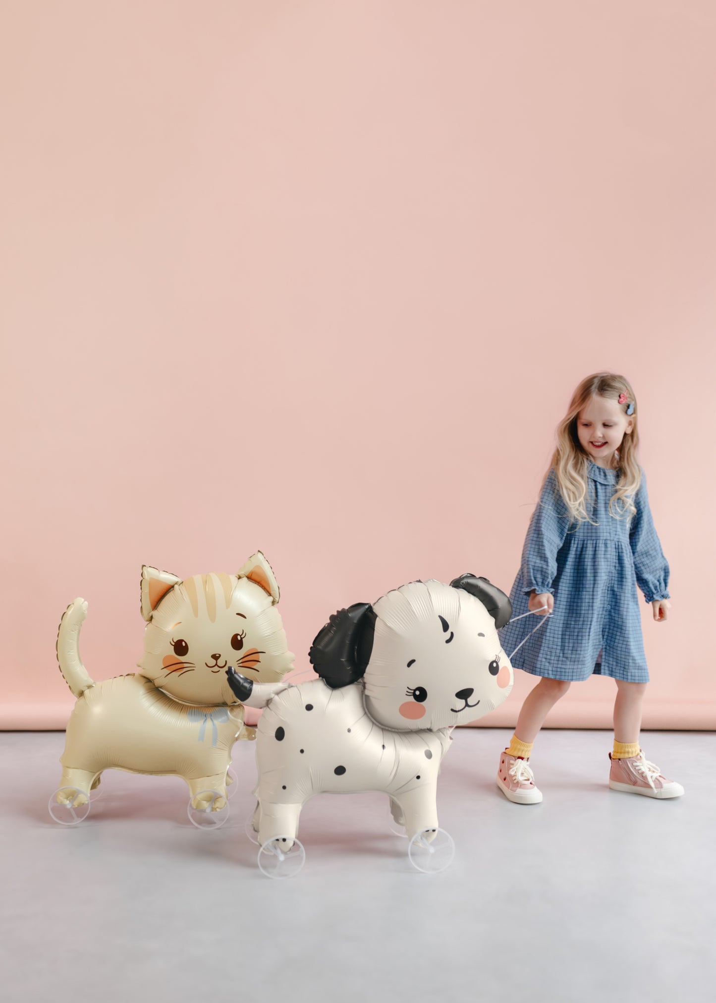 Cute puppy foil balloon on wheels with ribbon lead for children's parties
