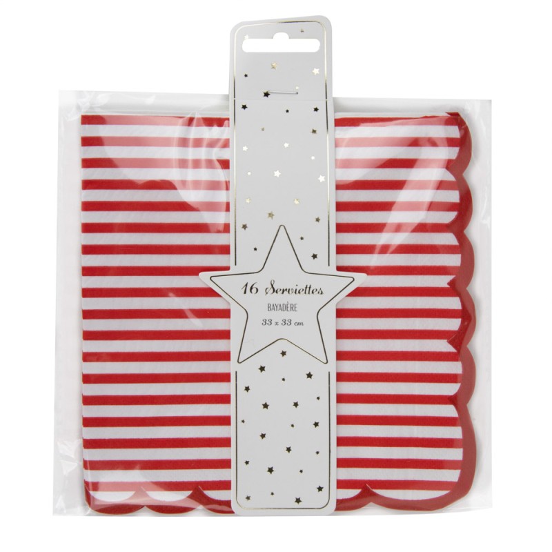 Red striped scalloped paper napkins perfect for picnics, beach parties, pool parties and summer celebrations.