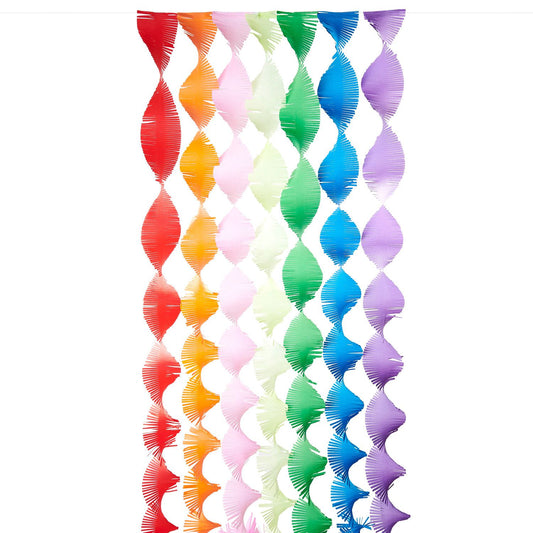 Rainbow Twisty paper streamers can create beautiful ceiling decorations or a perfect party backdrop