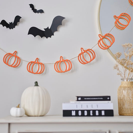 Wooden Halloween Pumpkin Garland | Stylish Halloween Decorations UK