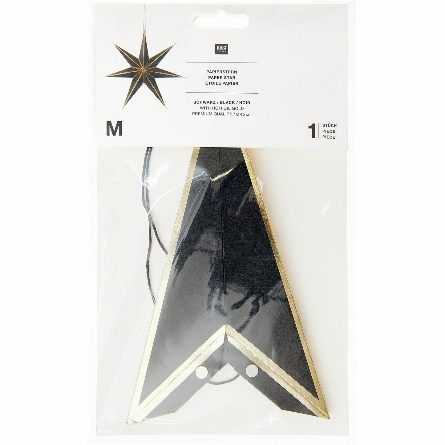 Black & Gold Star Paper Lantern 45cm