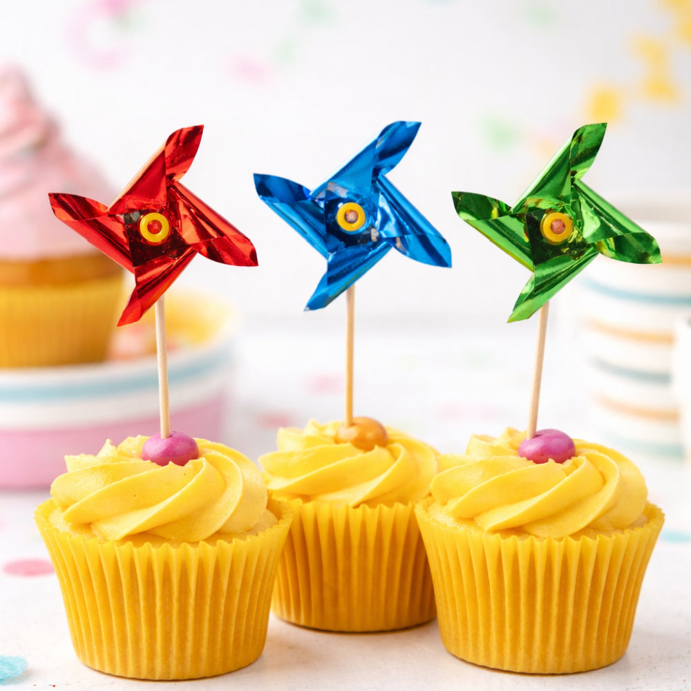 Pinwheel Cupcake Picks (12 Pack) | Foil Windmill Cake Toppers