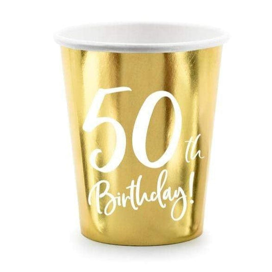 50th Birthday Party Cups Gold | Milestone Party Supplies UK Party Deco