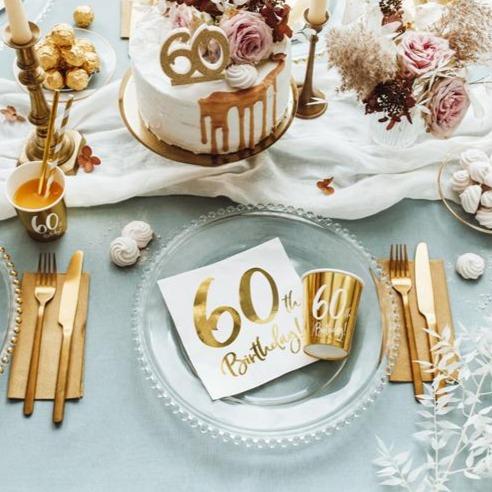 60th Birthday Party Cups Gold | Milestone Party Supplies UK Party Deco