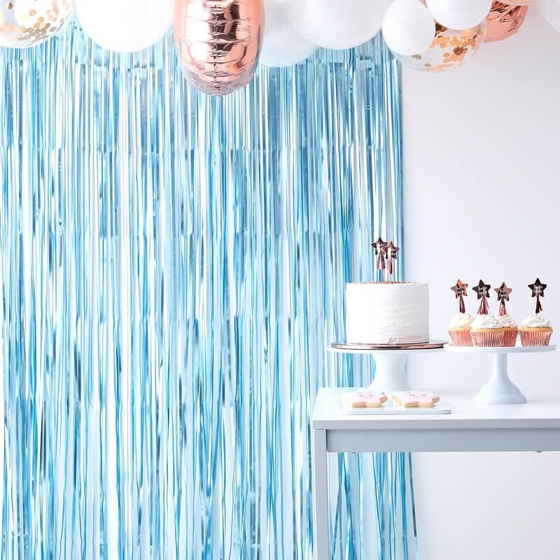 Blue Metallic Party Curtain | Balloon Tassel Fringe Ginger Ray