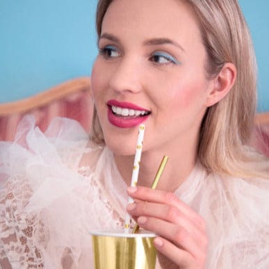 Paper Straws with Gold Hearts | Gold Foil Straws UK Party Deco
