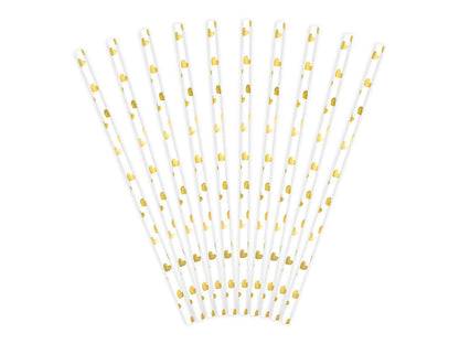 Paper Straws with Gold Hearts | Gold Foil Straws UK Party Deco
