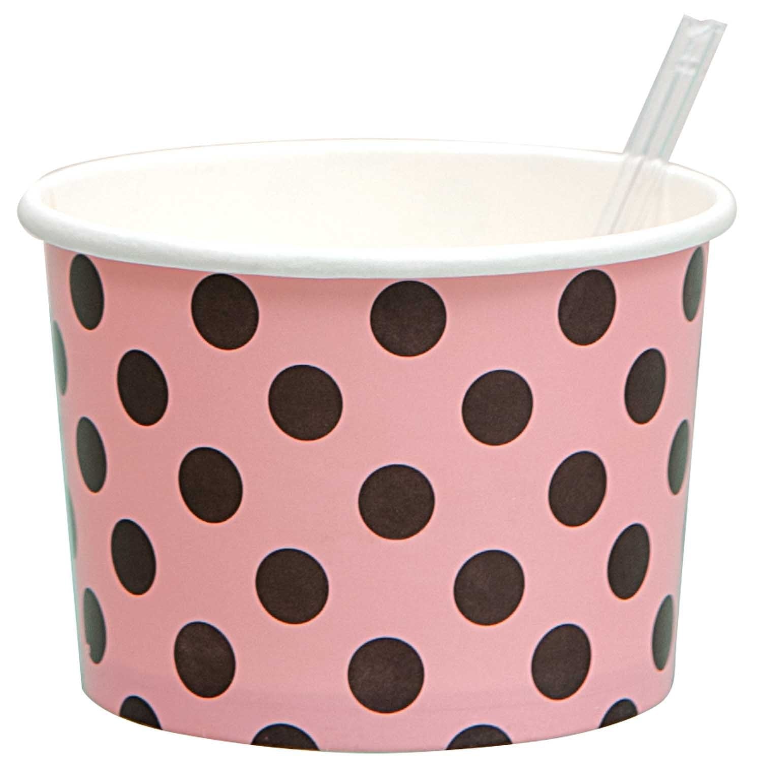 Pink Spotty Ice Cream Cups & Spoons Ice Cream Tubs Pretty Little