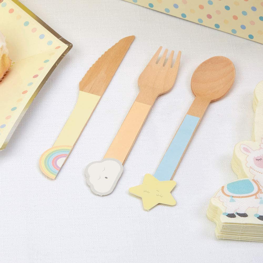 Cute rainbow Wooden Cutlery | Natural Eco Party Supplies UK neviti
