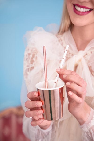 Paper Straws with Rose Gold Hearts | Gold Foil Straws UK Party Deco
