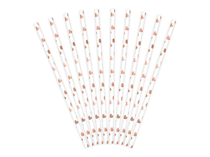 Paper Straws with Rose Gold Hearts | Gold Foil Straws UK Party Deco