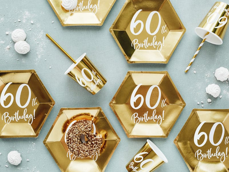 60th Birthday Party Plates Gold | Milestone Party Supplies UK Party Deco