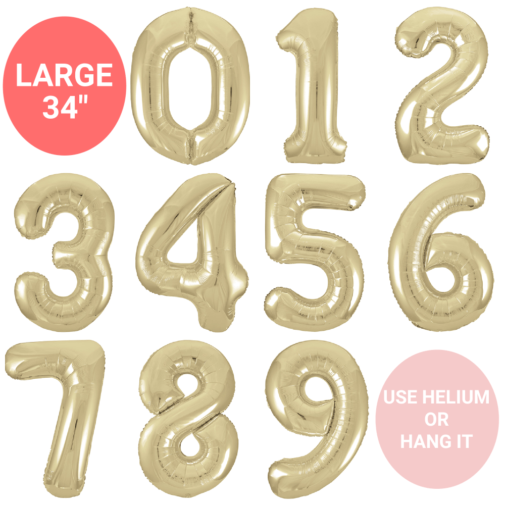 Large Balloon Numbers | Giant White Gold Balloon Numbers 34" Unique