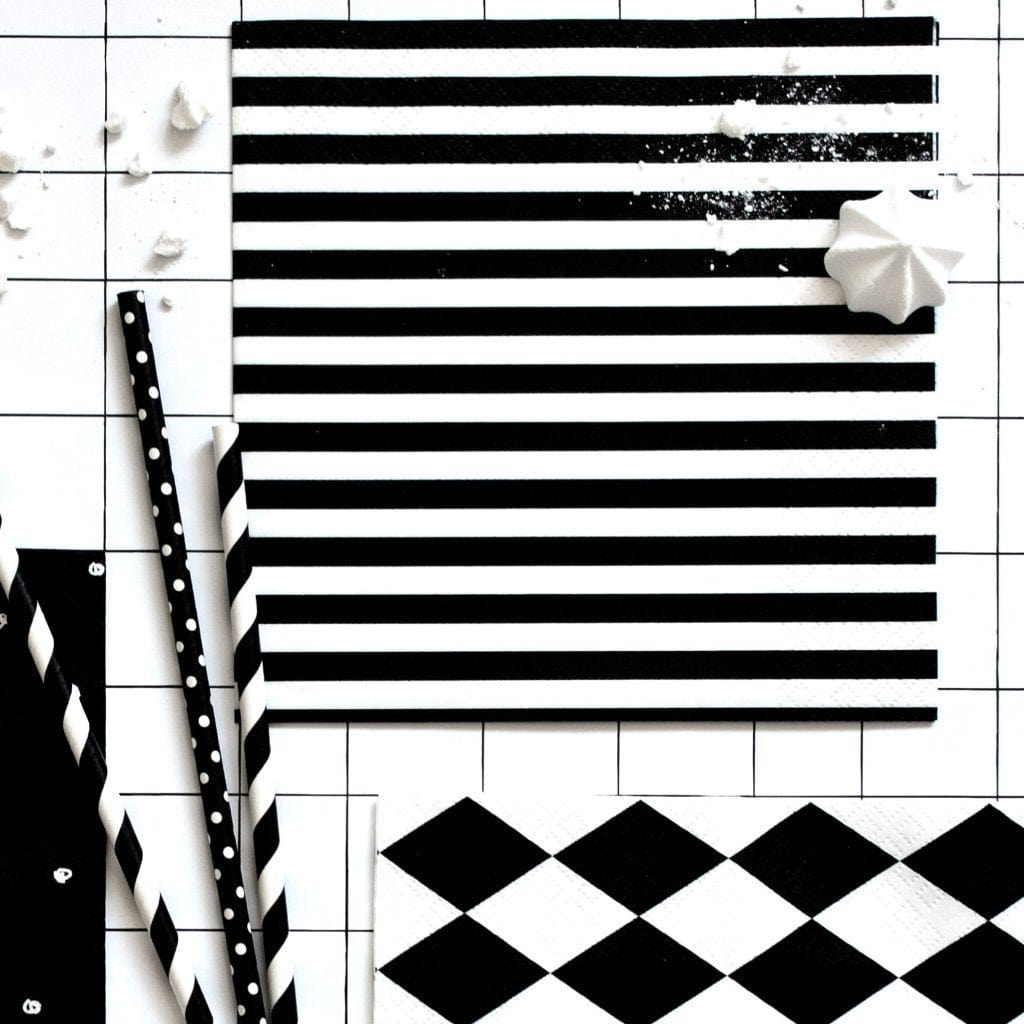 Striped Party Napkins Black | Black and White Party Napkins Party Deco