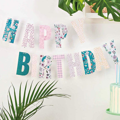 Floral Happy Birthday Garland - Hygge | Pretty Little Party Shop YEY! Lets Party
