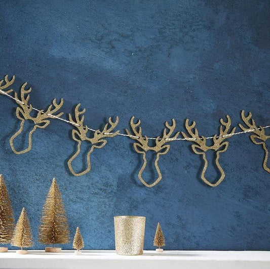 Wooden Gold Stag Garland | Stylish Christmas Decorations UK Ginger Ray