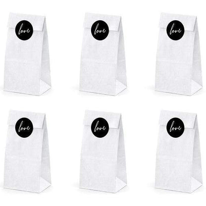 Wedding Favour Bags with Stickers | Simple White Treat Bags  Party Deco