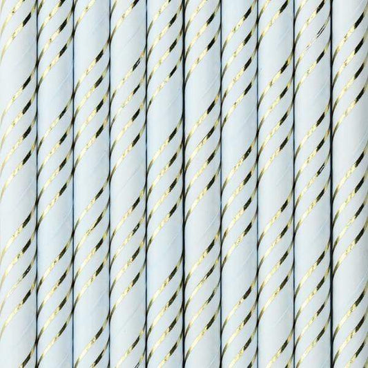 Blue & Gold Striped Paper Straws | Pretty Little Party Shop UK Party Deco
