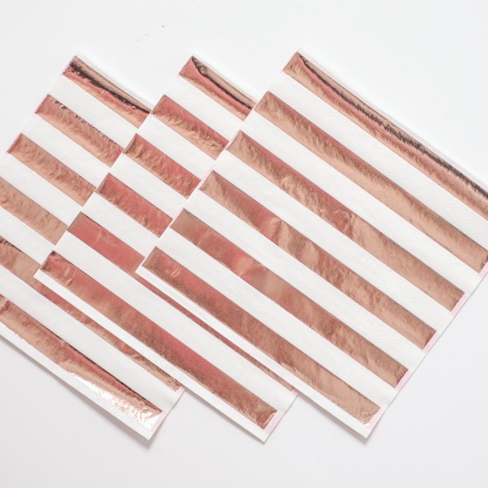 Rose Gold Striped Party Napkins | Luxury Paper Napkins Unique
