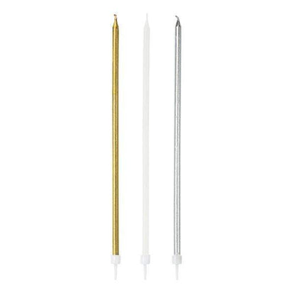 Tall Cake Candles | Silver & Gold Candles | Birthday Cake Supplies Talking Tables