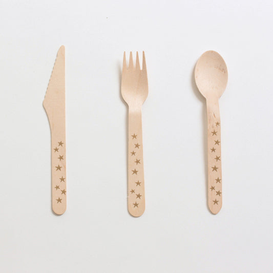Gold Star Wooden Cutlery | Natural Eco Party Supplies UK Party Deco
