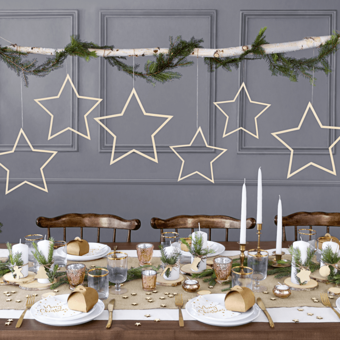 Wooden Star Decorations | Scandi Style Christmas | Unique Christmas Party Deco
