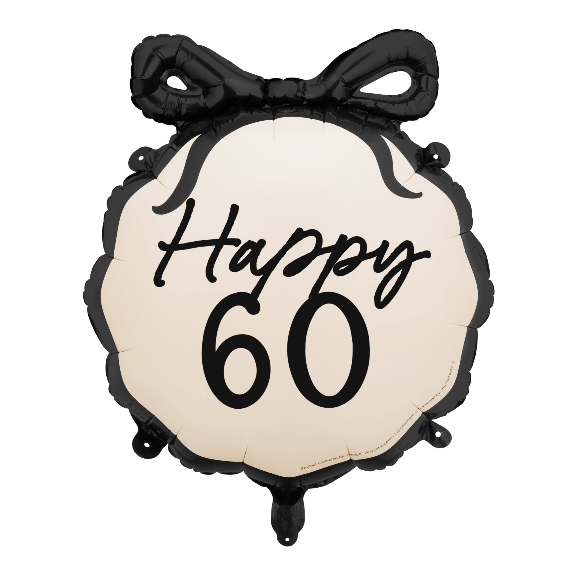 60th Birthday Balloons Cream With Black Bow - Party Deco