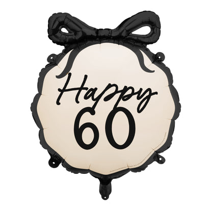 60th Birthday Balloons Cream With Black Bow - Party Deco