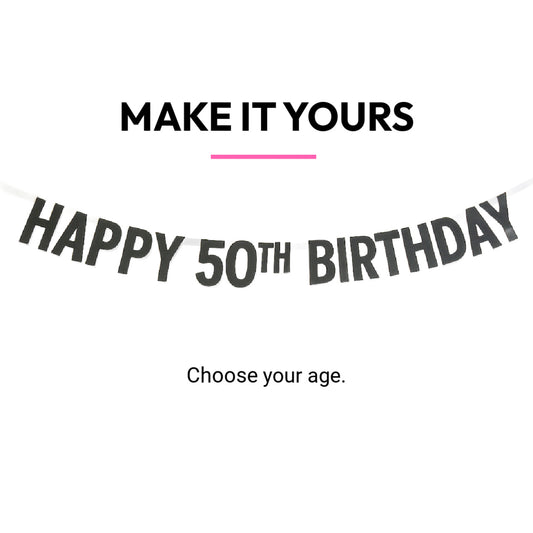 50th birthday banner with customizable text on a white background