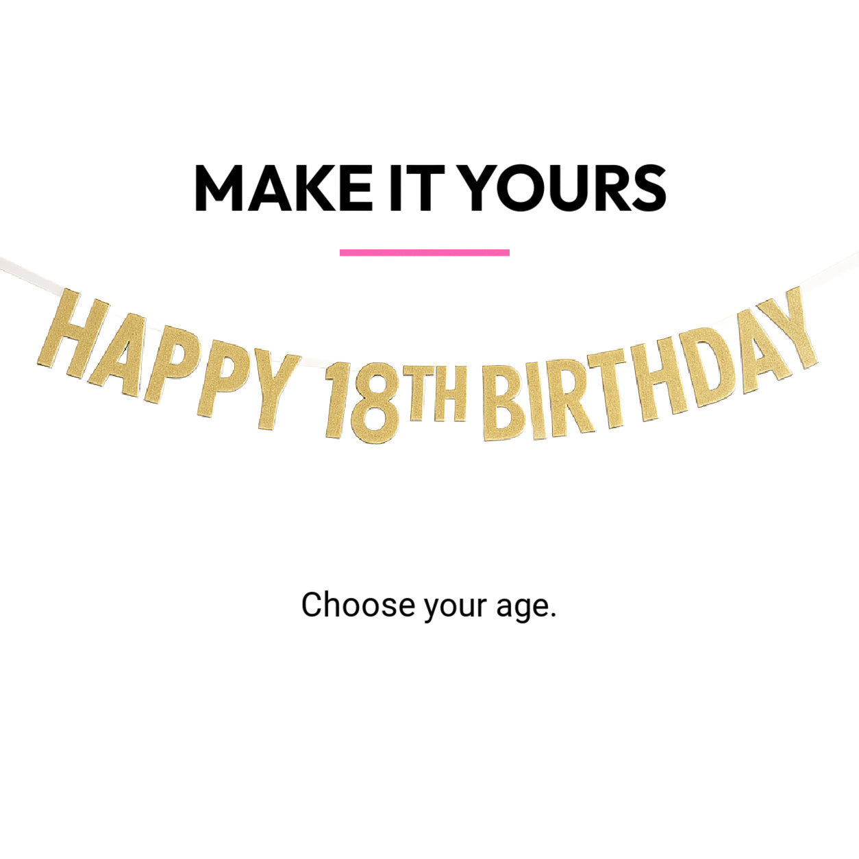 Happy 18th birthday banner with customizable age on a white background