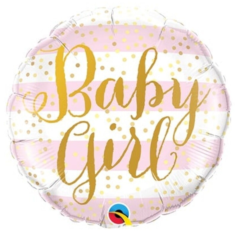 Balloon with 'Baby Girl' text on a pink and gold patterned background