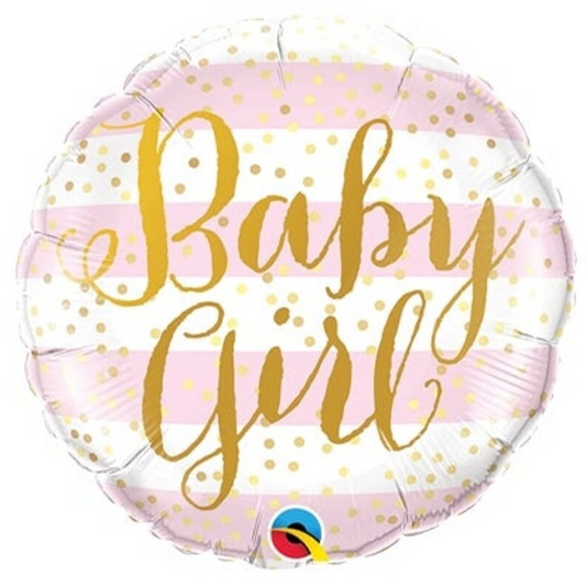 Balloon with 'Baby Girl' text on a pink and gold patterned background