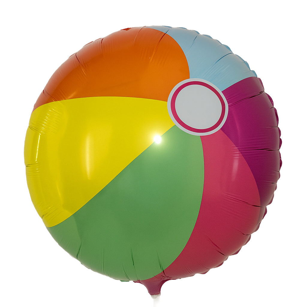 Multicolored balloon shaped like a beach ball on a white background