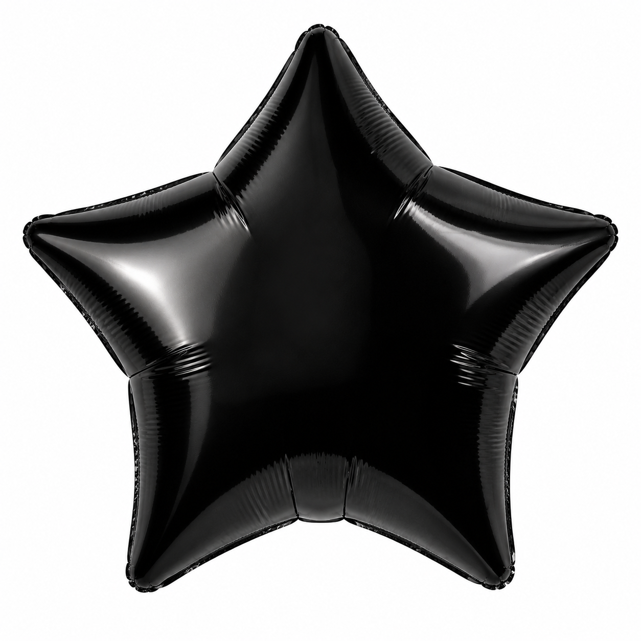 A shiny black star-shaped foil balloon isolated on a plain white background.