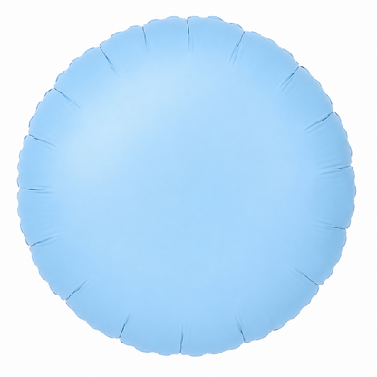 A light blue round foil balloon with a scalloped edge, shown against a plain white background.