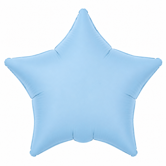 A light blue star-shaped foil balloon isolated on a white background.