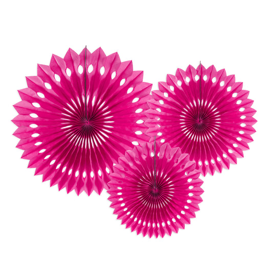 Bright Pink Paper Fans in 3 sizes