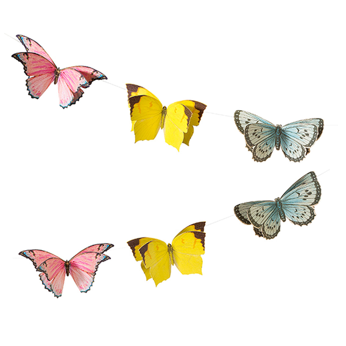 colourful butterfly garland decoration on a white background