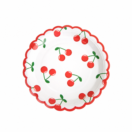 Paper party plate printed with cherries