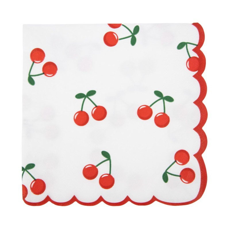 Fun cherry print napkins with a bold red scalloped edge.