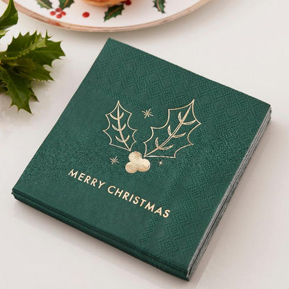 Green Christmas Paper Napkins from Ginger Ray UK