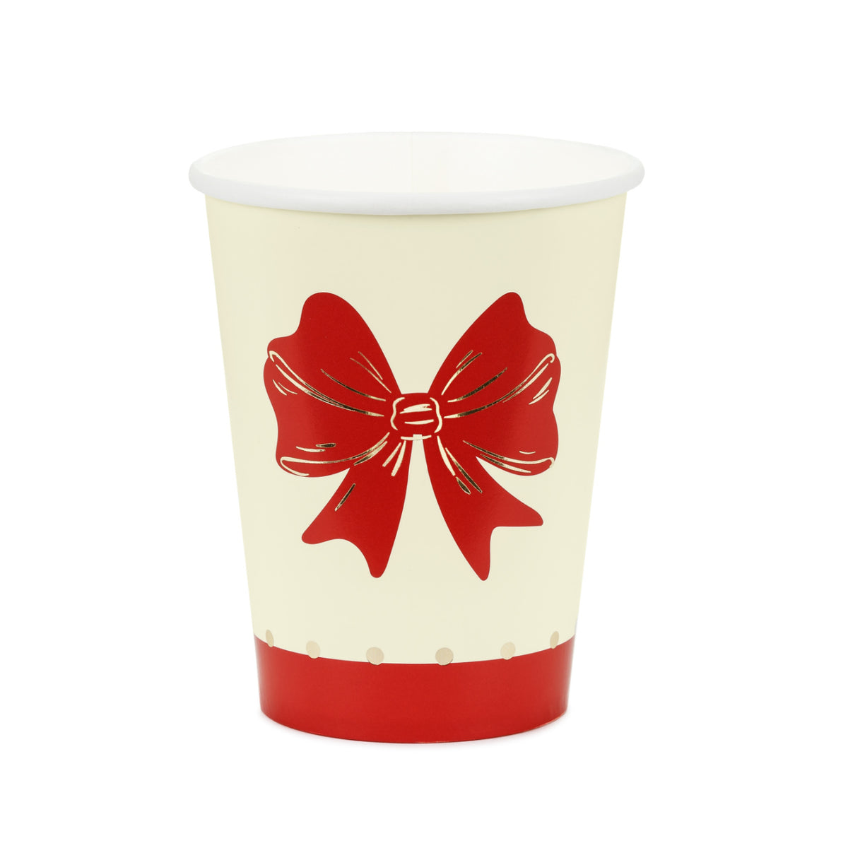 Cream and red bow paper cups for Christmas parties